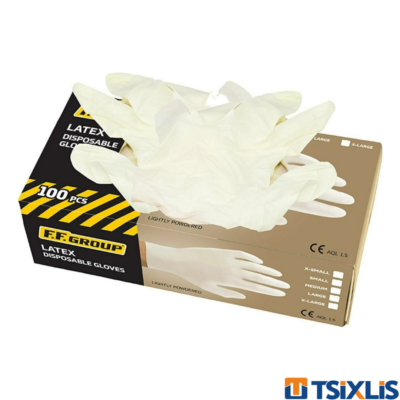 Γάντια LATEX Μιας Χρήσης 100τμχ Λευκά F.F GROUP - (Διάφορα Μεγέθη)