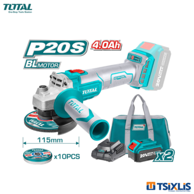 Γωνιακός Τροχός TOTAL 20V & Μπαταρίες 2x4.0Ah & Ταχυφορτιστής - (TAGLI2011582)