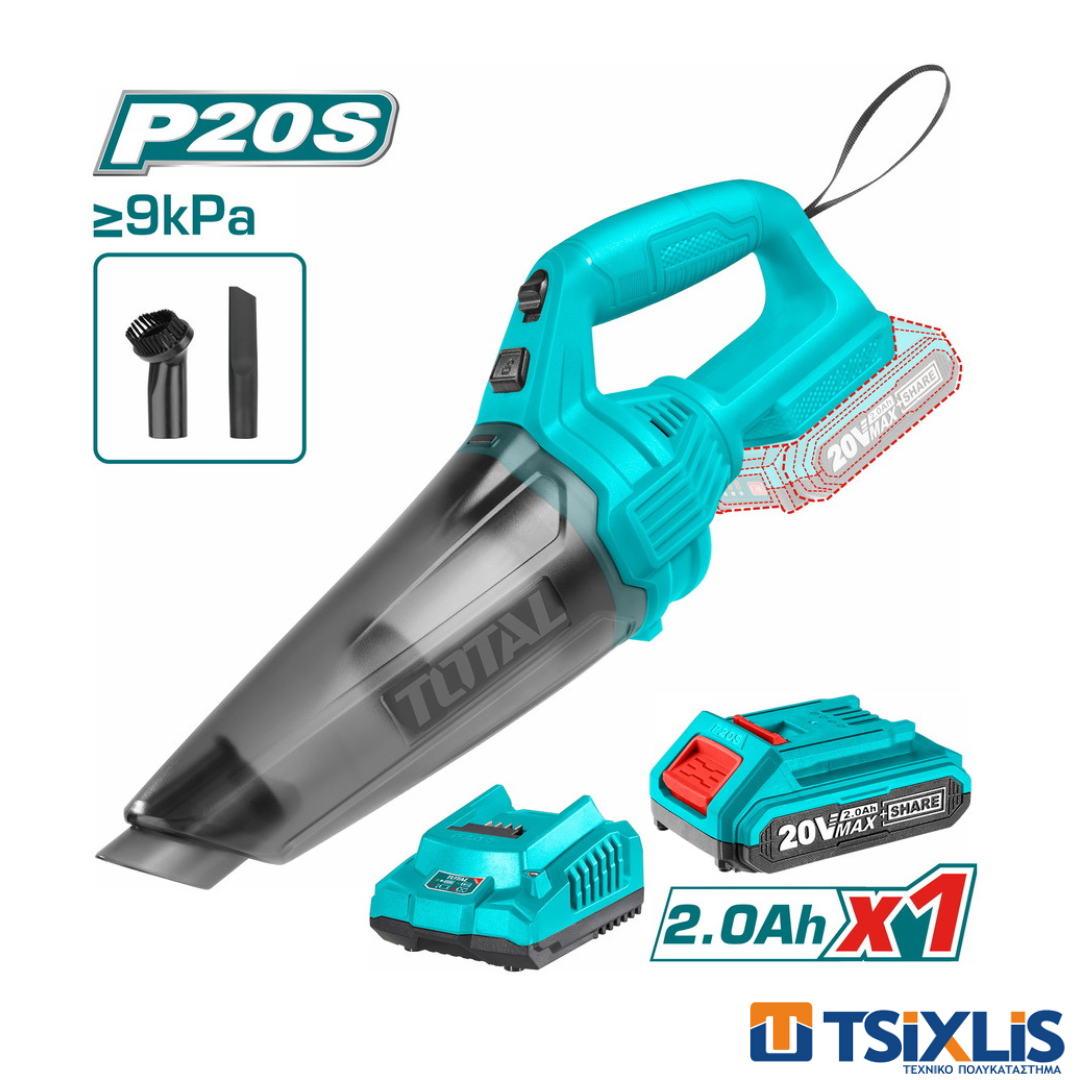 Σκουπάκι Μπαταρίας Total Li-ion 20V & Μπαταρία 1x2.0Ah & Φορτιστής - (TVLI20126)