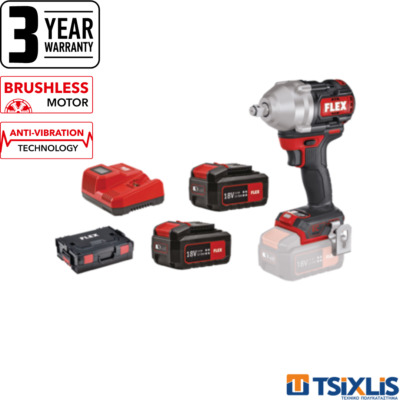 Σετ Μπουλονόκλειδο FLEX Μπαταρίας 1/2'' 750Nm & Μπαταρίες 2x5.0AH & Ταχυφορτιστής 9.0A - (530233)