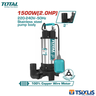 Υποβρύχια Αντλία Λυμάτων TOTAL INOX Με Κοπτήρα 1500W - (TWP7150026)