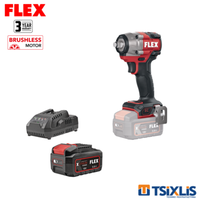 Σετ Μπουλονόκλειδο Μπαταρίας 18v FLEX 406Nm IW1/2" 400-EC.C & Μπαταρία 1x5.0Ah & Φορτιστής 3.0Α - (D00542)